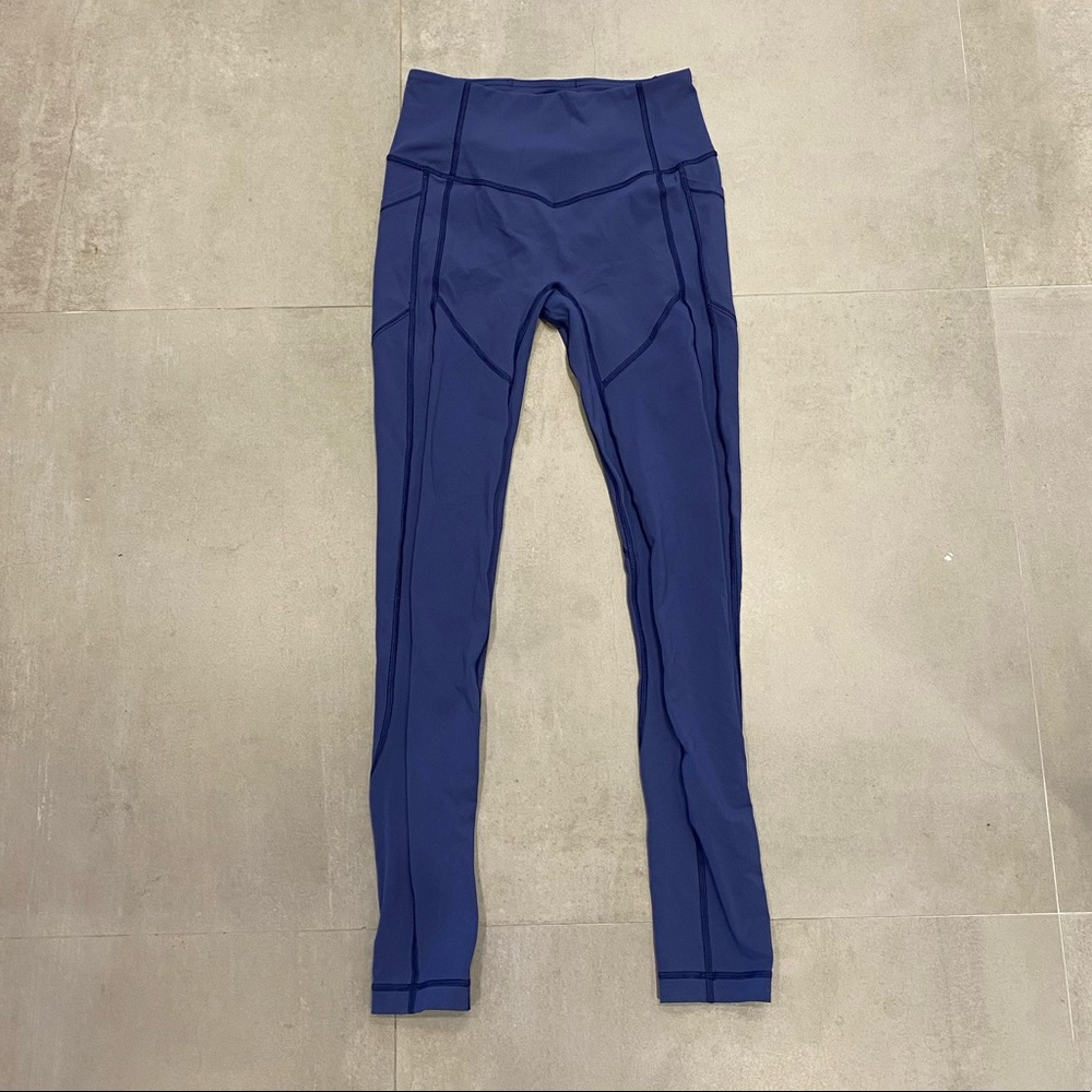 lululemon all the right places navy leggings, size 6, length 28
